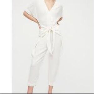 FREE PEOPLE Eyelet Jumpsuit Size S Ivory, 'Loving You' 100% linen waist tie